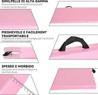 Colchoneta de Gimnasia Plegable, Esterilla de Fitness Gruesa de 5 Cm y Antideslizante, Tapete de Gimnasio Ahorra Espacio para Yoga y Pilates, 180X60 Cm, Rosa