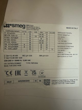 Encimera Gas Smeg 88.5x50.5 6 Quemadores