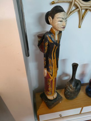 Espejo Sol y Estatua Oriental Madera