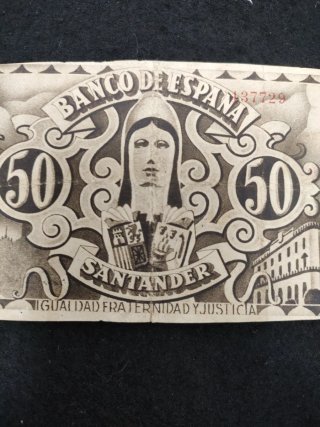 Billete cincuenta 50 Pesetas . 1936 Santander