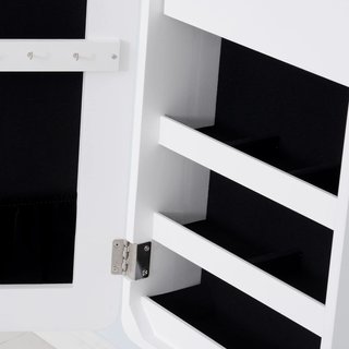 Armario Joyero con Espejo Regulable e Iluminación LED, Madera, Blanco, 30X146X36 Cm