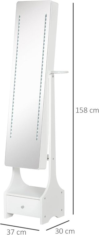 Armario Joyero Con Espejo Y Luces LED Regulables Con Interruptor Táctil, para Pulseras, Pendientes Y Anillos