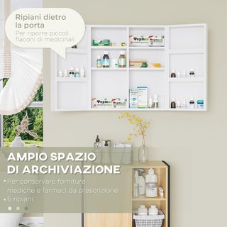 Armario de Medicamentos de 6 Estantes con Cerradura y 2 Llaves de Seguridad, Mueble para Medicinas de Acero, 55X18X60 Cm, Blanco