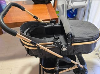 Carrito Bebé 3 en 1 Gris y Dorado