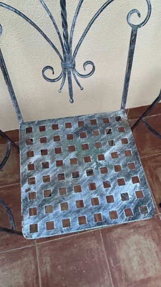 Mesa de jardín cristal y hierro forjado y 5 sillas