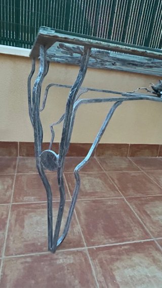 Mesa de jardín cristal y hierro forjado y 5 sillas