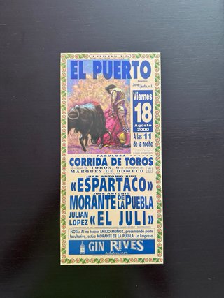 Cartel Taurino El Puerto 2000 Morante El Juli