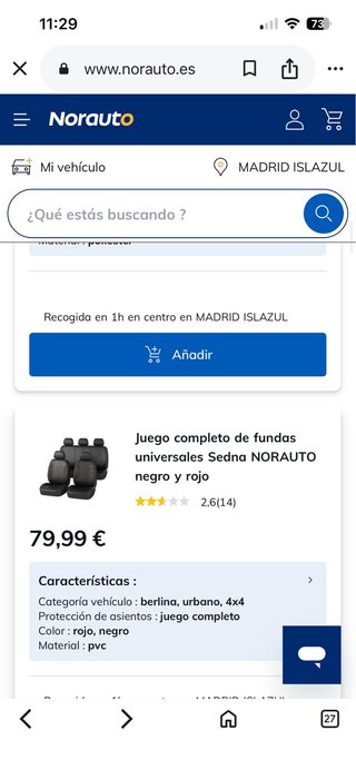 Juego Fundas Coche Universal Sedna Negro/Rojo
