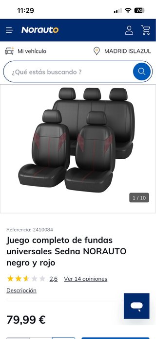 Juego Fundas Coche Universal Sedna Negro/Rojo