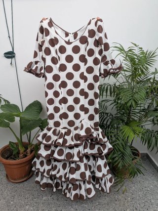 Traje Flamenca Lunares Marrón Blanco