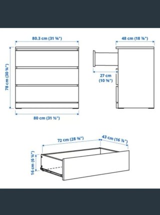 Cómoda Malm 3 cajones blanca