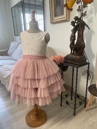 2 Vestido Comunión Blanco y Rosa Tul