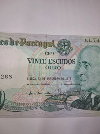 Billete 20 Escudos Portugal 1978 plancha