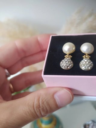 Vintage pendientes Perlas y Brillantes Dorados