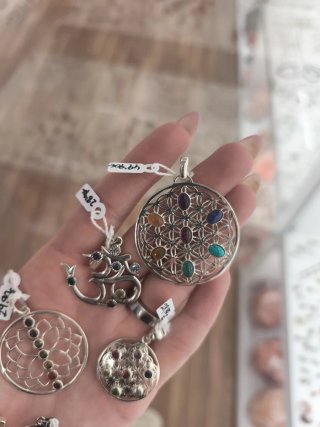 Colgantes plata Om, Árbol vida, Flor vida
