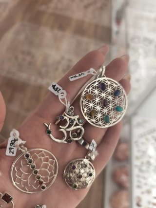 Colgantes plata Om, Árbol vida, Flor vida