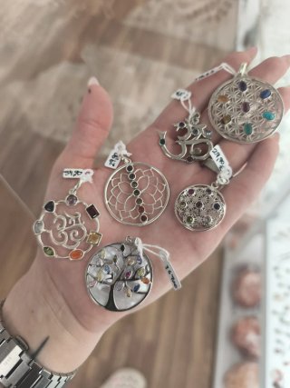 Colgantes plata Om, Árbol vida, Flor vida