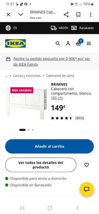 Cabecero BRIMNES IKEA Blanco 160 cm