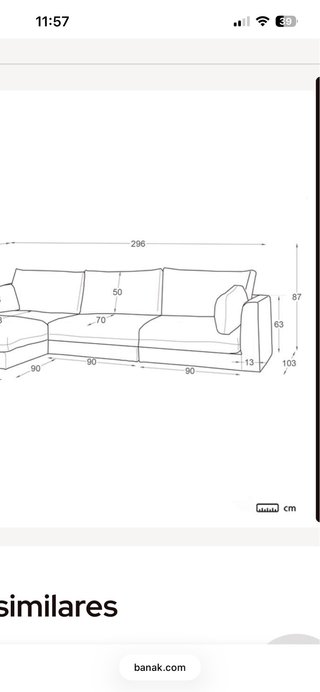 Sofá Banak Nola Beige 296x103x87