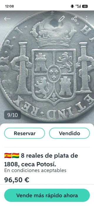 🇪🇸 OFERTA!!! 2 Monedas 8 Reales de plata,1807-08
