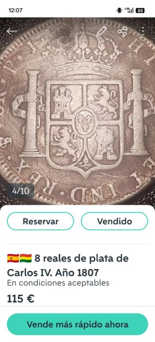 🇪🇸 OFERTA!!! 2 Monedas 8 Reales de plata,1807-08