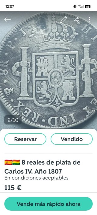 🇪🇸 OFERTA!!! 2 Monedas 8 Reales de plata,1807-08