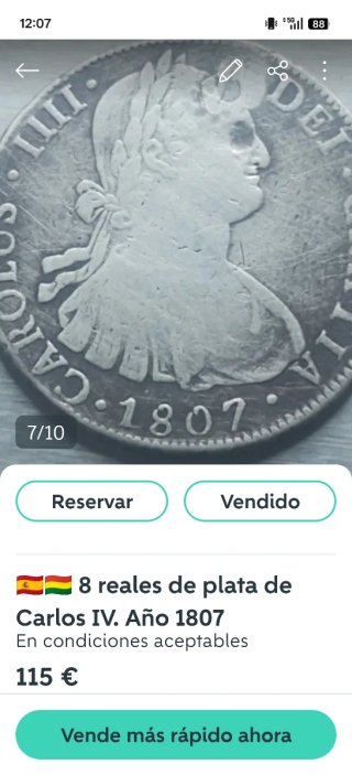 🇪🇸 OFERTA!!! 2 Monedas 8 Reales de plata,1807-08