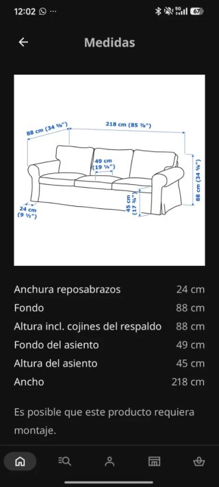 Sofá 3 plazas beige Ikea