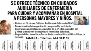 Se ofrece técnico en cuidados de enfermería (TCAE)