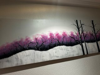 Cuadro Invierno Árboles Rosas y Blanco