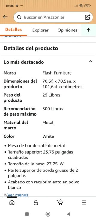 Mesa alta cuadrada blanca metal