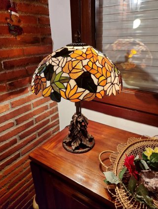 Lámpara estilo Tiffany Vidrio y Metal otoñal