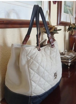 Bolso piel beige y azul marino nuevo impecable.