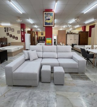 Sofá chaise longue gris + 2 puff OFERTA!
