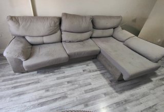 Sofá modular beige/gris tela y ante