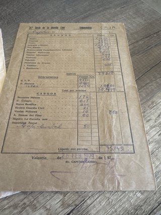 Antiguas nóminas Guardia Civil (1976-1979)