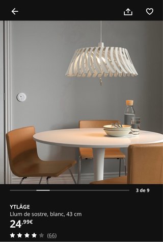 Lámpara Techo IKEA YTLAGE Blanca