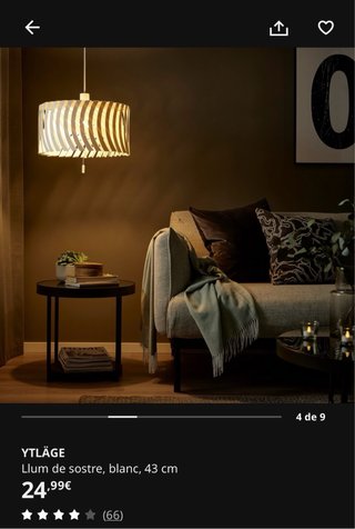 Lámpara Techo IKEA YTLAGE Blanca