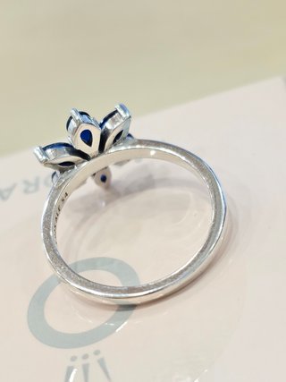 Anillo Pandora Herbario Flor Azul Plata 54+caja
