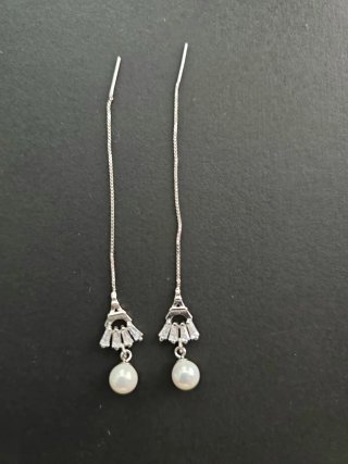 Pendientes largos plata 925 torre eiffel con perla