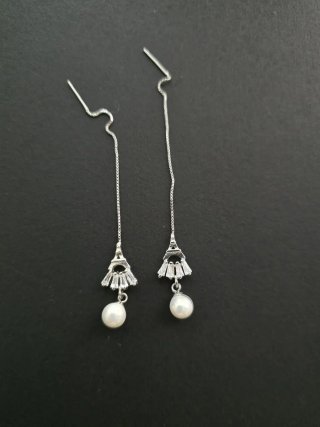 Pendientes largos plata 925 torre eiffel con perla