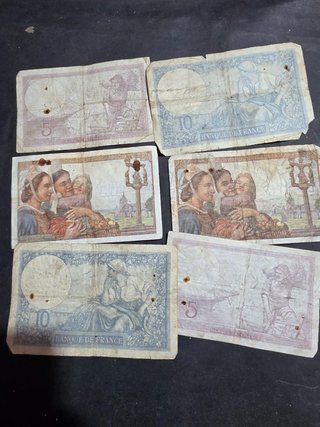 Lote Billetes Francia 5, 10, 20 Francos. Usados