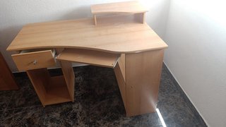Escritorio madera con cajón y estante de 1,18x76x7
