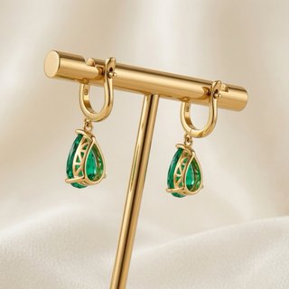 Pendientes de lágrima esmeralda nano statement