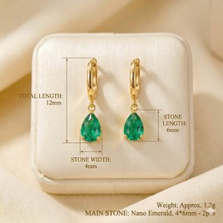 Pendientes de lágrima esmeralda nano statement