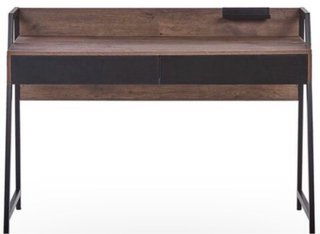 Escritorio madera oscura y metal negro
