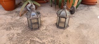 Faroles de metal con cristal biselado (2 unidades)