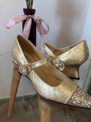 Scarpe Mary Jane Oro Vera Pelle taglia 37