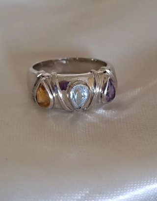 Anello donna argento 3 quarzi tg 18