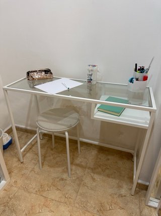 Escritorio/mesa cristal y metal blanco